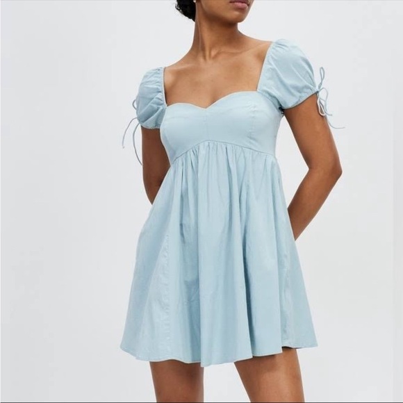 Abercrombie & Fitch Light Blue Sweetheart Neck Puff Babydoll Mini Dress A&F - Picture 13 of 13